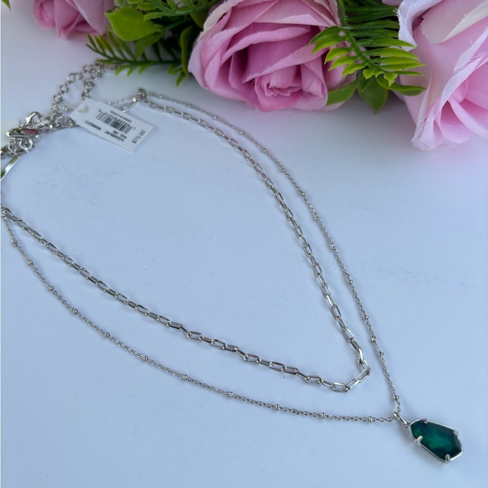 NWT Kendra Scott set Alexandria earrings + Multi Strand Necklace in Silver Teal - Picture 4 of 7